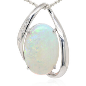 White Gold Blue Pink Green Solid Australian Crystal Opal Necklace Diamond Pendant
