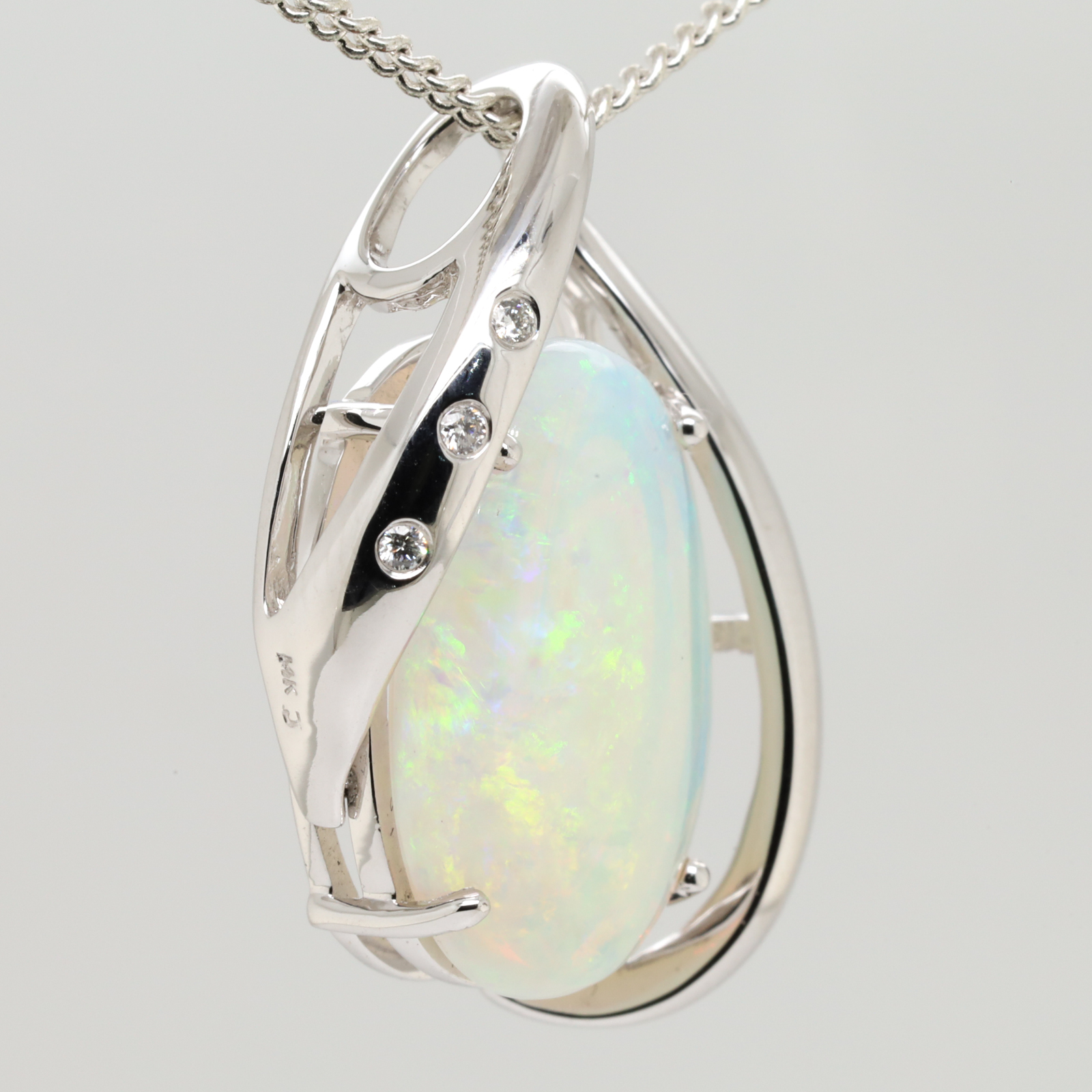 White Gold Blue Pink Green Solid Australian Crystal Opal Diamond Necklace Pendant