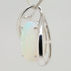 White Gold Blue Pink Green Solid Australian Crystal Opal Diamond Necklace Pendant