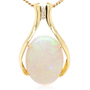 Blue Green Orange Yellow Gold Solid Australian Crystal Opal Necklace Pendant with Diamonds