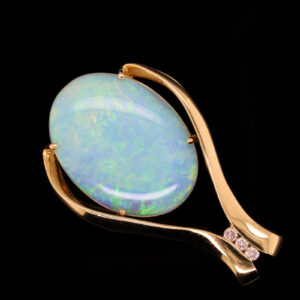 Blue Green Orange Yellow Gold Solid Australian Crystal Opal Necklace Pendant with Diamonds