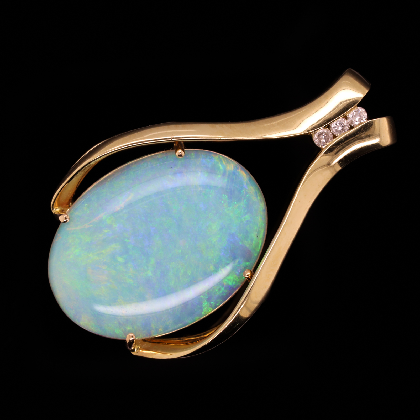 Blue Green Orange Yellow Gold Solid Australian Crystal Opal Necklace Pendant with Diamonds