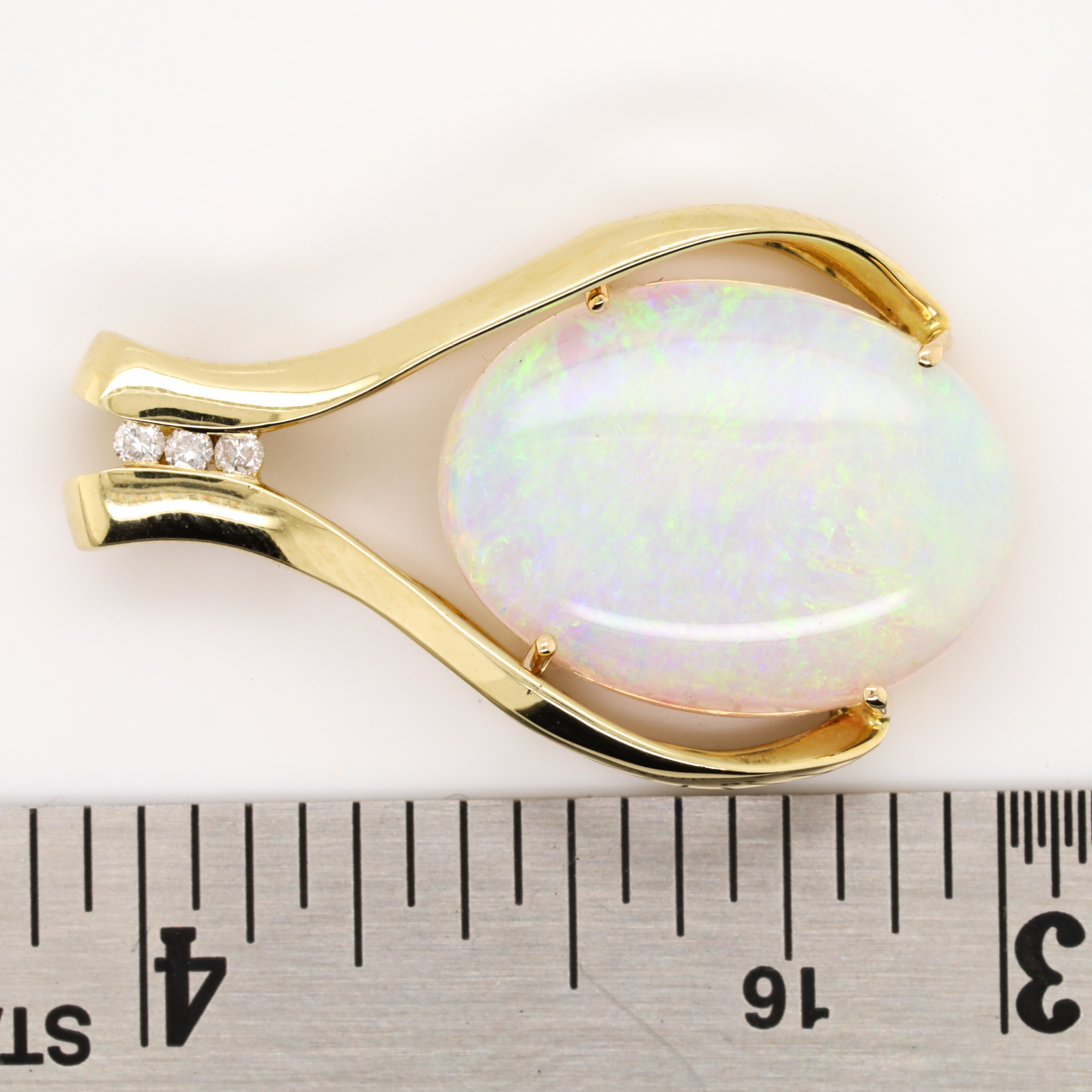 Blue Green Orange Yellow Gold Solid Australian Crystal Opal Necklace Pendant with Diamonds