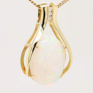 Blue Green Orange Yellow Gold Solid Australian Crystal Opal Necklace Pendant with Diamonds