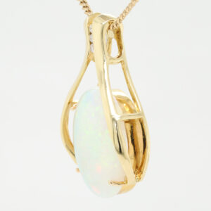 Blue Green Orange Yellow Gold Solid Australian Crystal Opal Necklace Pendant with Diamonds