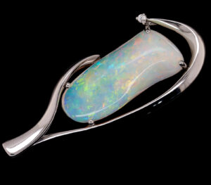 White Gold Blue Orange Green Solid Australian Crystal Opal Diamond Necklace Pendant