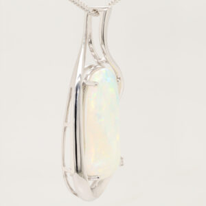 White Gold Blue Orange Green Solid Australian Crystal Opal Diamond Necklace Pendant