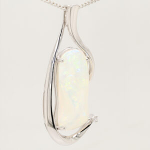 White Gold Blue Orange Green Solid Australian Crystal Opal Diamond Necklace Pendant