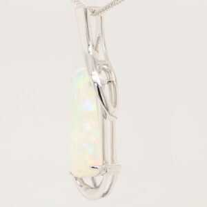 White Gold Blue Orange Green Solid Australian Crystal Opal Diamond Necklace Pendant