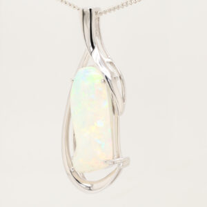 White Gold Blue Orange Green Solid Australian Crystal Opal Diamond Necklace Pendant