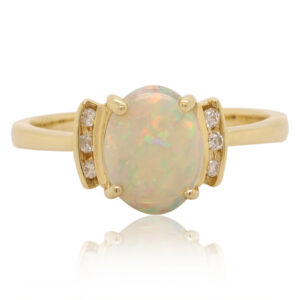 Blue, Pink and Green Yellow Gold Solid Australian Crystal Opal Diamond Engagement Ring