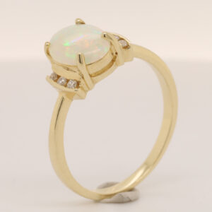 Blue, Pink and Green Yellow Gold Solid Australian Crystal Opal Ring Engagement with Diamond Accents