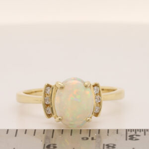 Blue, Pink and Green Yellow Gold Solid Australian Diamond Crystal Opal Engagement Ring