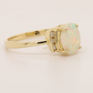 Blue, Pink and Green Yellow Gold Solid Australian Crystal Opal Ring Engagement with Diamond Accents