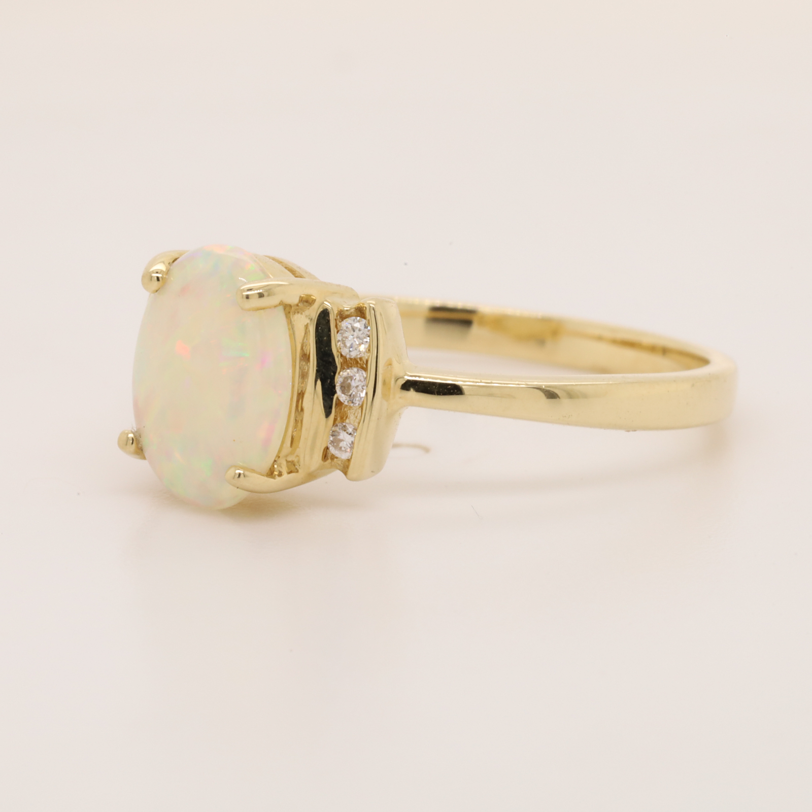 Blue, Pink and Green Yellow Gold Solid Australian Crystal Opal Ring Engagement with Diamond Accents