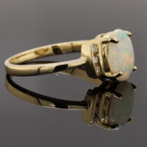 Blue, Pink and Green Yellow Gold Solid Australian Crystal Opal Ring Engagement with Diamond Accents