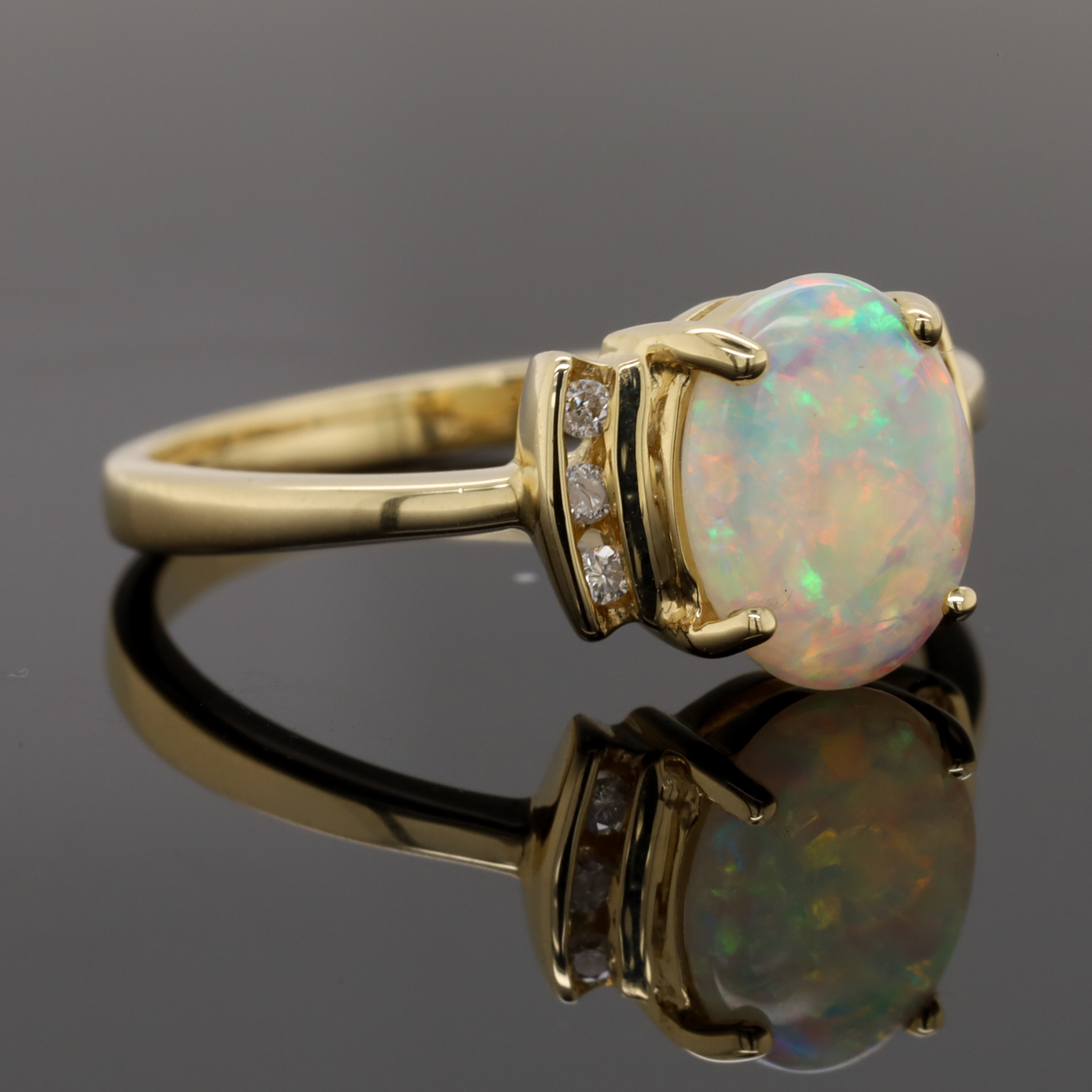Blue, Pink and Green Yellow Gold Solid Australian Crystal Opal Ring Engagement with Diamond Accents