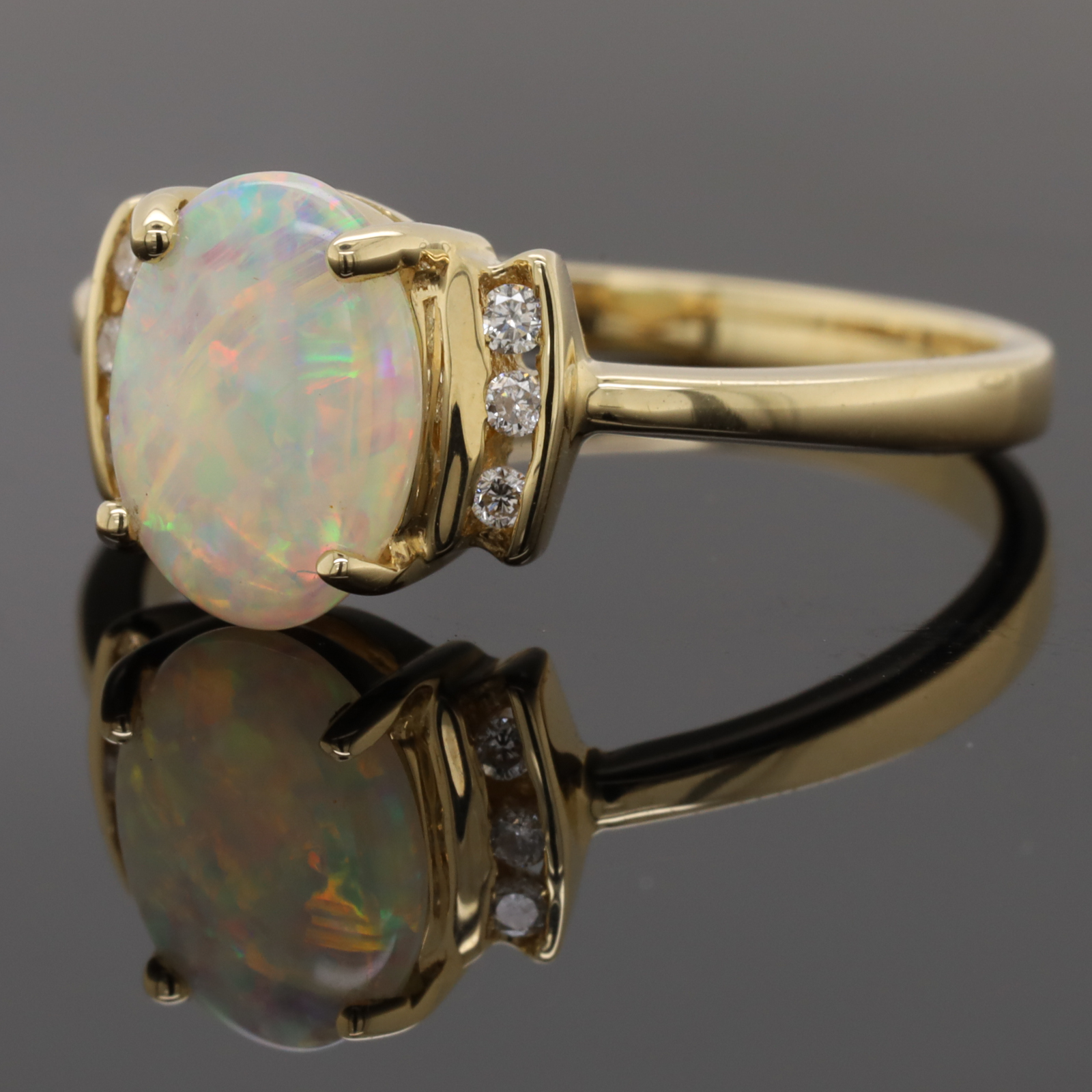Blue, Pink and Green Yellow Gold Solid Australian Diamond Crystal Opal Engagement Ring