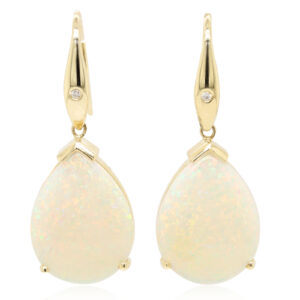 Blue Green Pink Yellow Gold Solid Australian Crystal Opal Diamond Drop Earrings