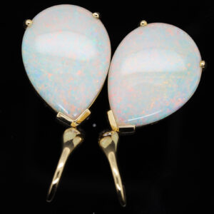 Blue Green Pink Yellow Gold Solid Australian Crystal Opal Diamond Drop Earrings