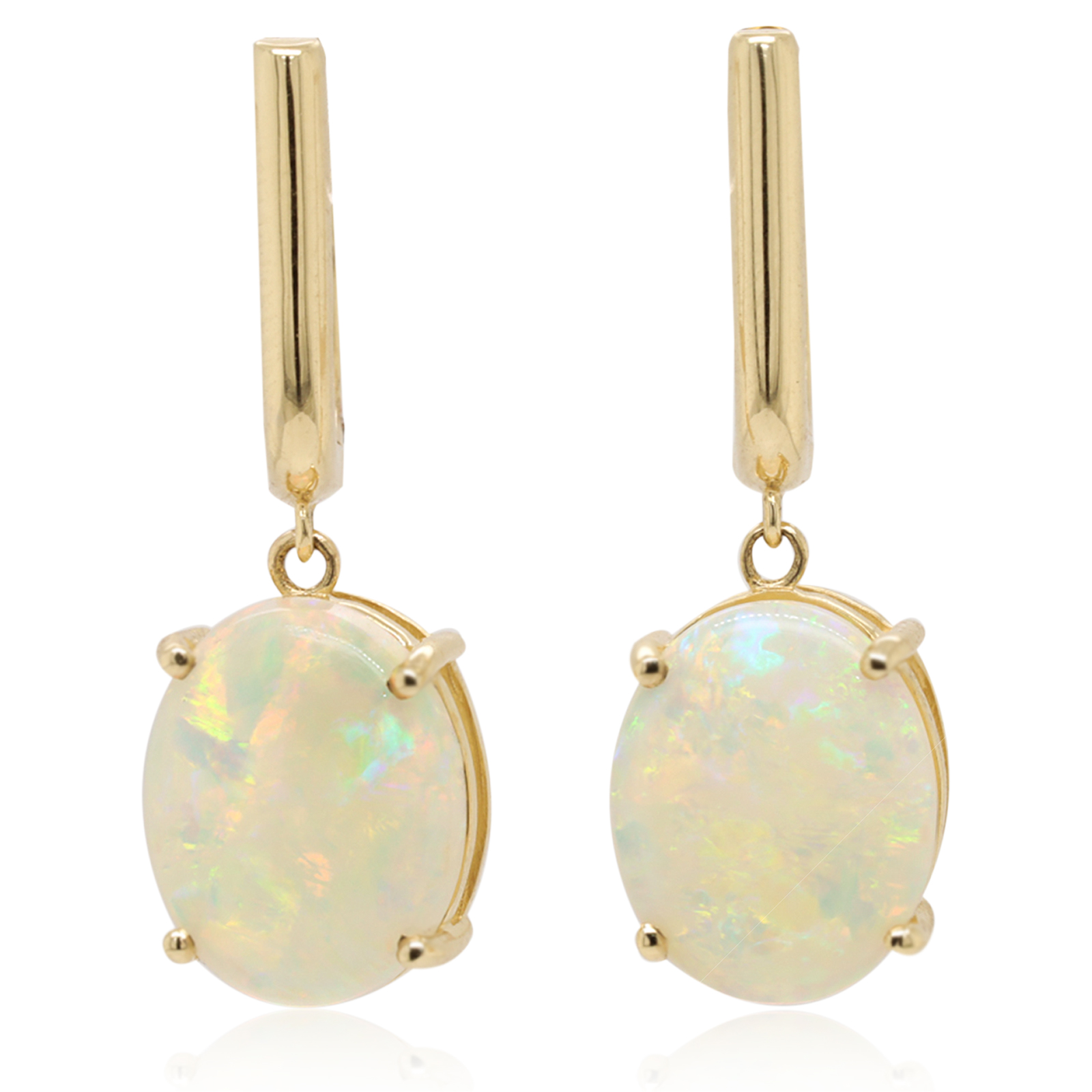 Blue Green Pink Yellow Gold Solid Australian Crystal Opal Drop Earrings