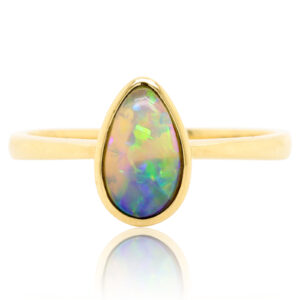 Yellow Gold Blue Orange Green Solid Australian Crystal Opal Engagement Ring