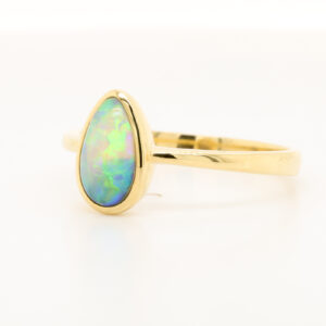 Yellow Gold Blue Orange Green Solid Australian Crystal Opal Engagement Ring