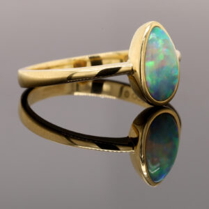 Yellow Gold Blue Orange Green Solid Australian Crystal Opal Engagement Ring