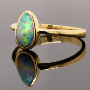 Yellow Gold Blue Orange Green Solid Australian Crystal Opal Engagement Ring