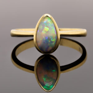 Yellow Gold Blue Orange Green Solid Australian Crystal Opal Engagement Ring