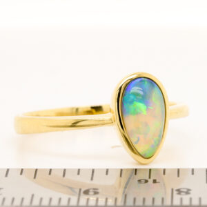 Yellow Gold Blue Orange Green Solid Australian Crystal Opal Engagement Ring