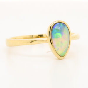 Yellow Gold Blue Orange Green Solid Australian Crystal Opal Engagement Ring