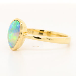 Yellow Gold Blue Orange Green Solid Australian Crystal Opal Engagement Ring