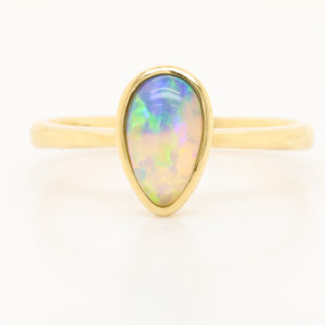 Yellow Gold Blue Orange Green Solid Australian Crystal Opal Engagement Ring