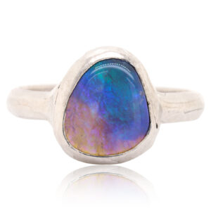 Blue, Purple Green Sterling Silver Australian Black Opal Ring