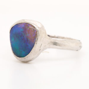 Blue, Purple Green Sterling Silver Australian Black Opal Ring