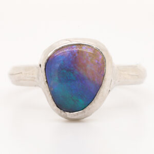 Blue, Purple Green Sterling Silver Australian Black Opal Ring