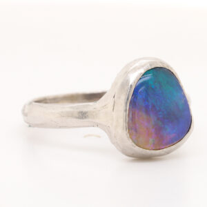 Blue, Purple Green Sterling Silver Australian Black Opal Ring
