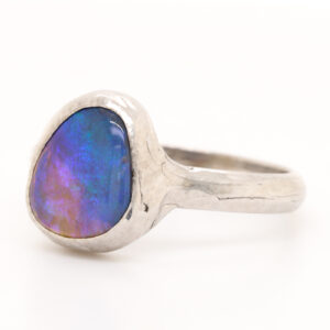 Blue, Purple Green Sterling Silver Australian Black Opal Ring