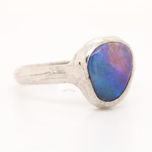 Blue, Purple Green Sterling Silver Australian Black Opal Ring