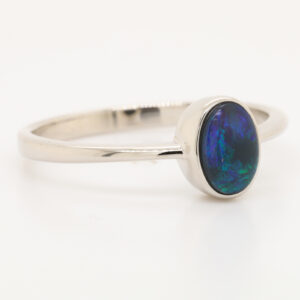 Blue Green Purple Sterling Silver Australian Black Opal Ring