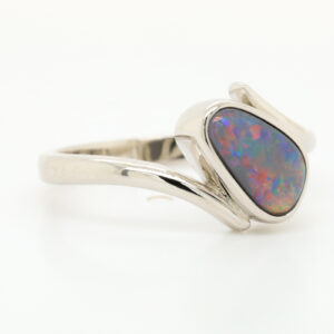 Blue Red Purple Sterling Silver Australian Black Opal Ring