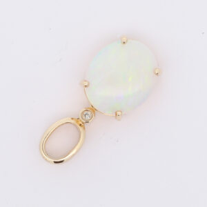 Blue Green Pink Yellow Gold Solid Australian Crystal Opal Necklace Pendant with Diamond