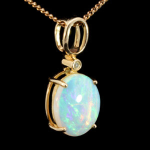 Blue Green Pink Yellow Gold Solid Australian Crystal Opal Necklace Pendant with Diamond