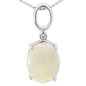 White Gold Blue Orange Green Solid Australian Crystal Opal Diamond Necklace Pendant