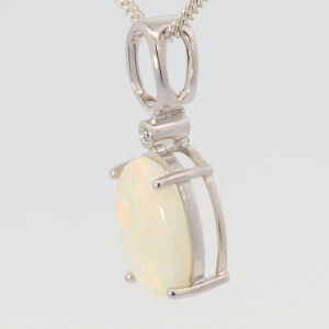 White Gold Blue Orange Green Solid Australian Crystal Opal Diamond Necklace Pendant