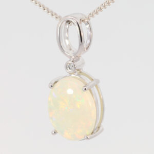 White Gold Blue Orange Green Solid Australian Crystal Opal Diamond Necklace Pendant