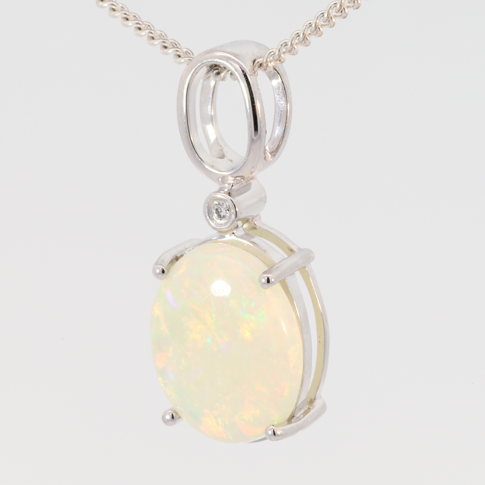 White Gold Blue Orange Green Solid Australian Crystal Opal Diamond Necklace Pendant