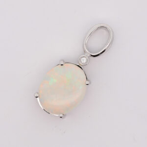 White Gold Blue Orange Green Solid Australian Crystal Opal Diamond Necklace Pendant