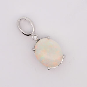 White Gold Blue Orange Green Solid Australian Crystal Opal Diamond Necklace Pendant